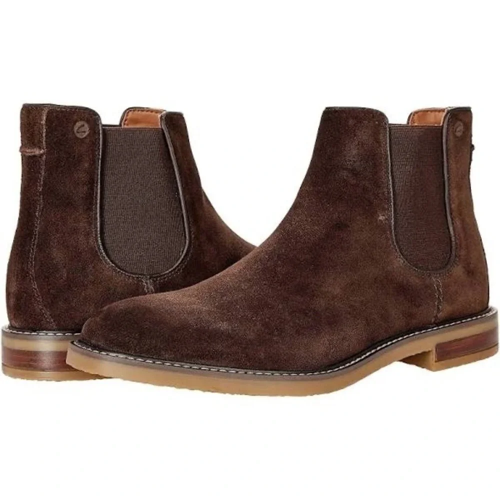 Clarks Collection Jaxen Chelsea Boots Mens 10.5 Brown Suede Pull On Ankle Boots